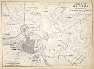 Mapa do cerco de Mântua, publicado por William Blackwood and Sons, Edimburgo e Londres, 1848 (gravura colorida à mão)